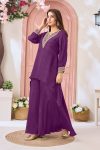 ATTRACTIVE CHINON EMBROIDERY, SEQUENCE & CODING WORK TOP PALAZZO SET PARTY WEAR WHOLESALE PRICE ETHNIC GARMENT (26)