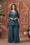 ATTRACTIVE CHINON EMBROIDERY, SEQUENCE & CODING WORK TOP PALAZZO CO-ORD SET TEAL