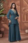 ATTRACTIVE CHINON EMBROIDERY, SEQUENCE & CODING WORK TOP PALAZZO SET PARTY WEAR WHOLESALE PRICE ETHNIC GARMENT (32)