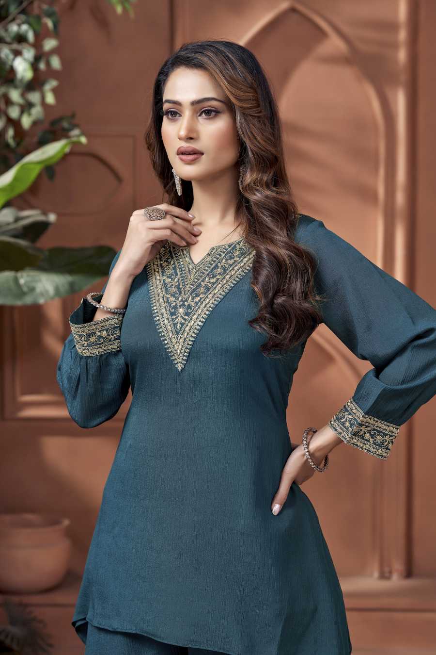 ATTRACTIVE CHINON EMBROIDERY, SEQUENCE & CODING WORK TOP PALAZZO SET PARTY WEAR WHOLESALE PRICE ETHNIC GARMENT (35)