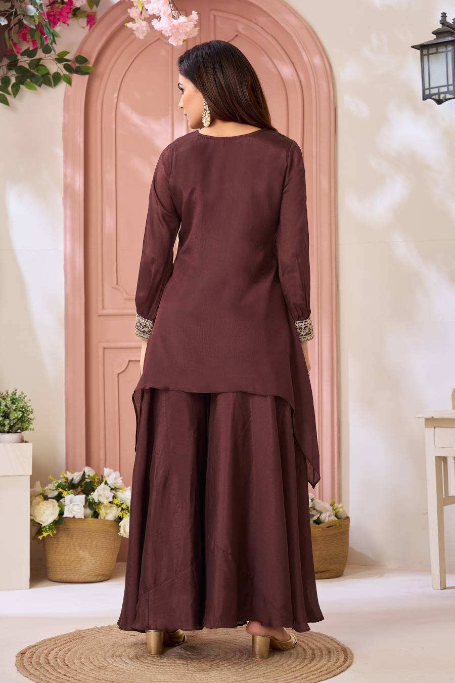 ATTRACTIVE CHINON EMBROIDERY, SEQUENCE & CODING WORK TOP PALAZZO SET PARTY WEAR WHOLESALE PRICE ETHNIC GARMENT (4)