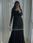 ATTRACTIVE FAUX GEORGETTE EMBROIDERY SEQUENCE WORK TOP SHARARA WITH DUPATTA FESTIVE WEAR WHOLESALE PRICE ETHNIC GARMENT (9)