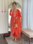 ATTRACTIVE FRENCH CREPE EMBROIDERY WORK TOP BOTTOM WITH DUPATTA ORANGE