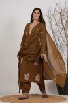 ATTRACTIVE ROMAN SILK EMBROIDERY WORK TOP BOTTOM WITH DUPATTA FESTIVE WEAR WHOLESALE PRICE ETHNIC GARMENT (11)