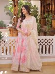 ATTRACTIVE RUSSIAN SILK DIGITAL PRINTED WITH EMBROIDERY ZARI SQUENCE WORK GOWN WITH DUPATTA WEDDING WEAR WHOLESALE PRICE ETHNIC GARMENT (3)