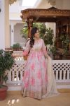 ATTRACTIVE RUSSIAN SILK DIGITAL PRINTED WITH EMBROIDERY ZARI SQUENCE WORK GOWN WITH DUPATTA WEDDING WEAR WHOLESALE PRICE ETHNIC GARMENT (3)