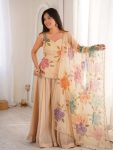 ATTRACTIVE TABBY ORGANZA SILK BRUSH PRINT WITH INTRICATE SEQUNCE WORK TOP PALAZZO WITH DUPATTA CASUAL WEAR WHOLESALE PRICE ETHNIC GARMENT (3)
