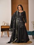 ATTRACTIVE VICHITRA SILK BEADS HAND WORK WITH VAL MOTI AND SEQUENCE EMBROIDERY WORK TOP PALAZZO WITH DUPATTA FESTIVAL WEAR WHOLESALE PRICE ETHNIC GARMENT (5)