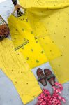 BOLLY WOOD SATIN MUL CHANDHERI EMBROIDERY WORK TOP BOTTOM WITH DUPATTA CASUAL WEAR WHOLESALE PRICE ETHNIC GARMENT (4)