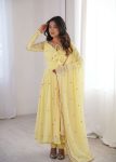 BOLLYWOOD FAUX GEORGETTE EMBROIDERY WITH THREAD DETAILING WORK GOWN BOTTOM WITH DUPATTA LIGHT YELLOW