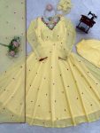 BOLLYWOOD FAUX GEORGETTE EMBROIDERY WITH THREAD DETAILING WORK GOWN BOTTOM WITH DUPATTA FESTIVAL WEAR WHOLESALE PRICE ETHNIC GARMENT (2)