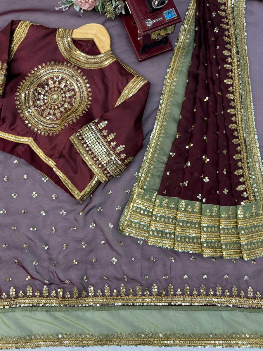 BOLLYWOOD TABBY SILK THREAD WITH SEQUENCE WORK SAREE WITH UNSTITCHED BLOUSE PARTY WEAR WHOLESALE PRICE ETHNIC GARMENT (13)