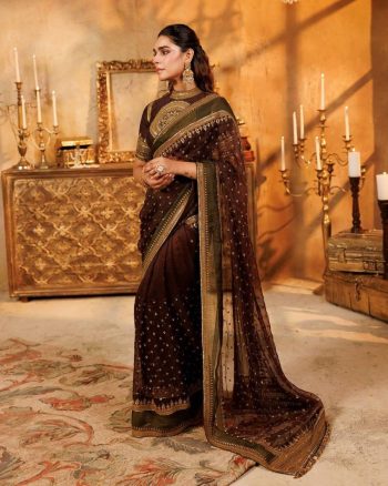 BOLLYWOOD TABBY SILK THREAD WITH SEQUENCE WORK SAREE WITH UNSTITCHED BLOUSE MAROON