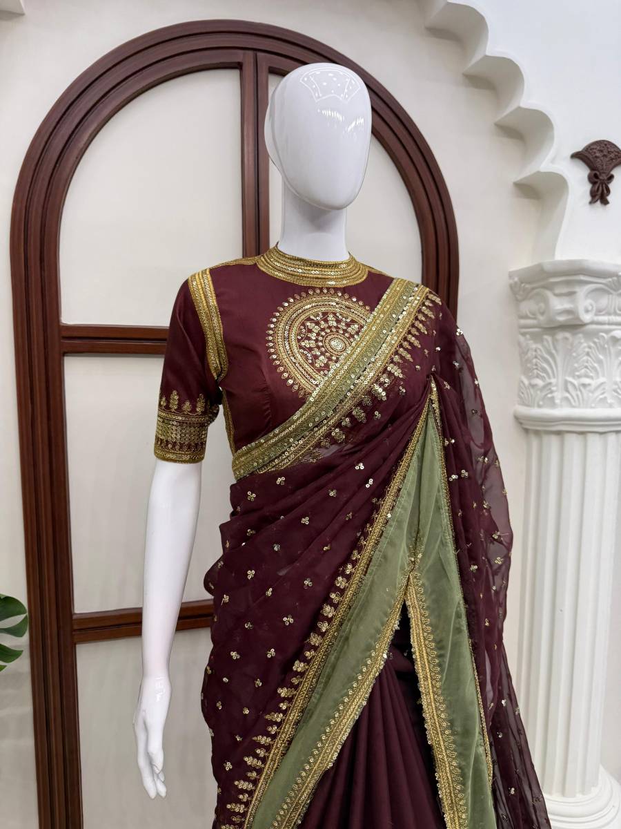 BOLLYWOOD TABBY SILK THREAD WITH SEQUENCE WORK SAREE WITH UNSTITCHED BLOUSE PARTY WEAR WHOLESALE PRICE ETHNIC GARMENT (8)