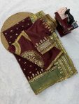 BOLLYWOOD TABBY SILK THREAD WITH SEQUENCE WORK SAREE WITH UNSTITCHED BLOUSE PARTY WEAR WHOLESALE PRICE ETHNIC GARMENT (3)