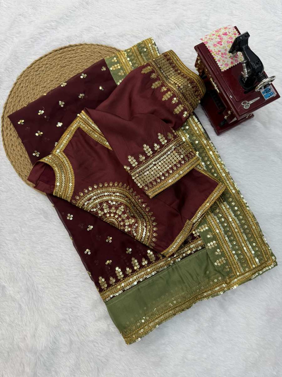 BOLLYWOOD TABBY SILK THREAD WITH SEQUENCE WORK SAREE WITH UNSTITCHED BLOUSE PARTY WEAR WHOLESALE PRICE ETHNIC GARMENT (9)