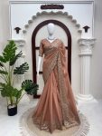 BOLLYWOOD TABBY SILK INTRICATE THREAD WITH SEQUENCE WORK SAREE WITH UNSTITCHED BLOUSE PEACH
