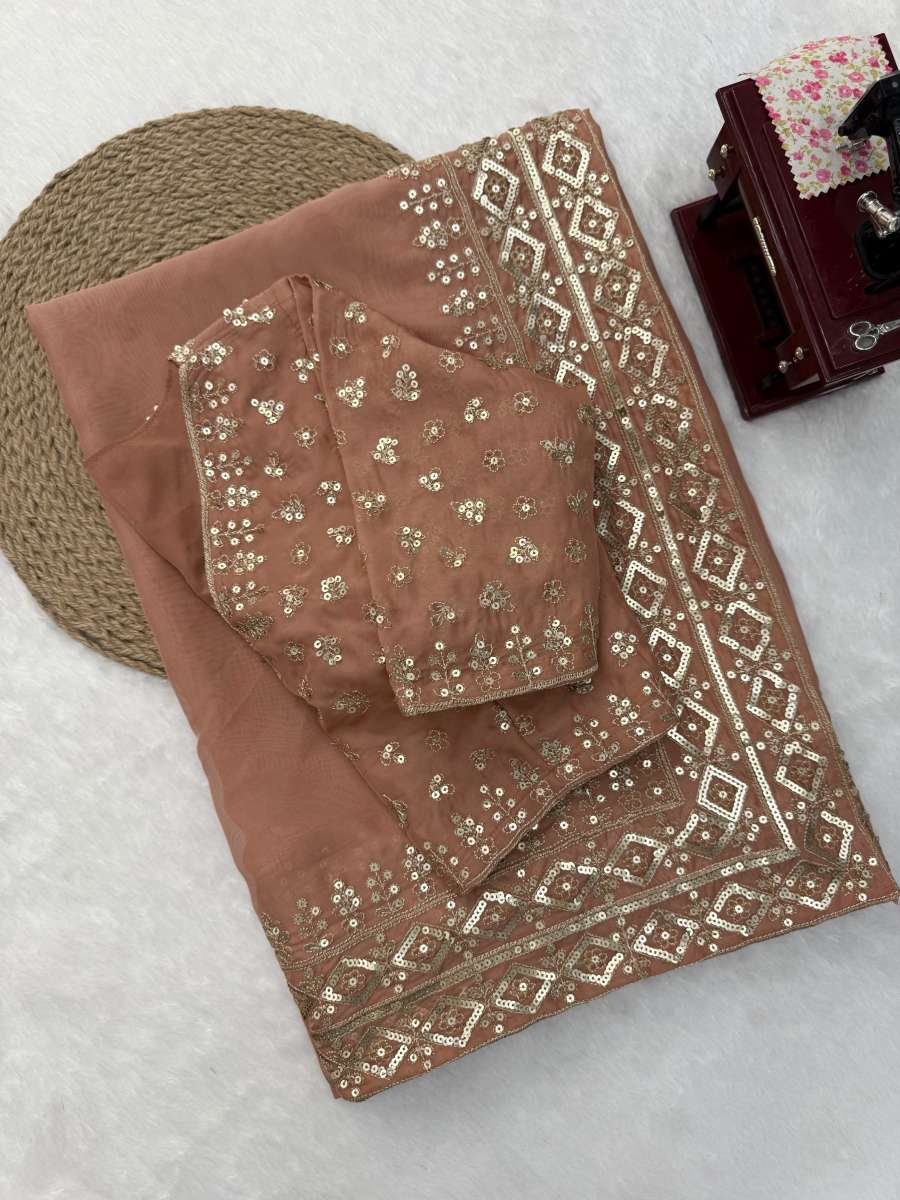 BOLLYWOOD TIBBY SILK INTRICATE THRED WITH SEQUNCE WORK SAREE WITH UNSTITCHED BLOUSE WEDDING WEAR WHOLESALE PRICE ETHNIC GARMENT (9)