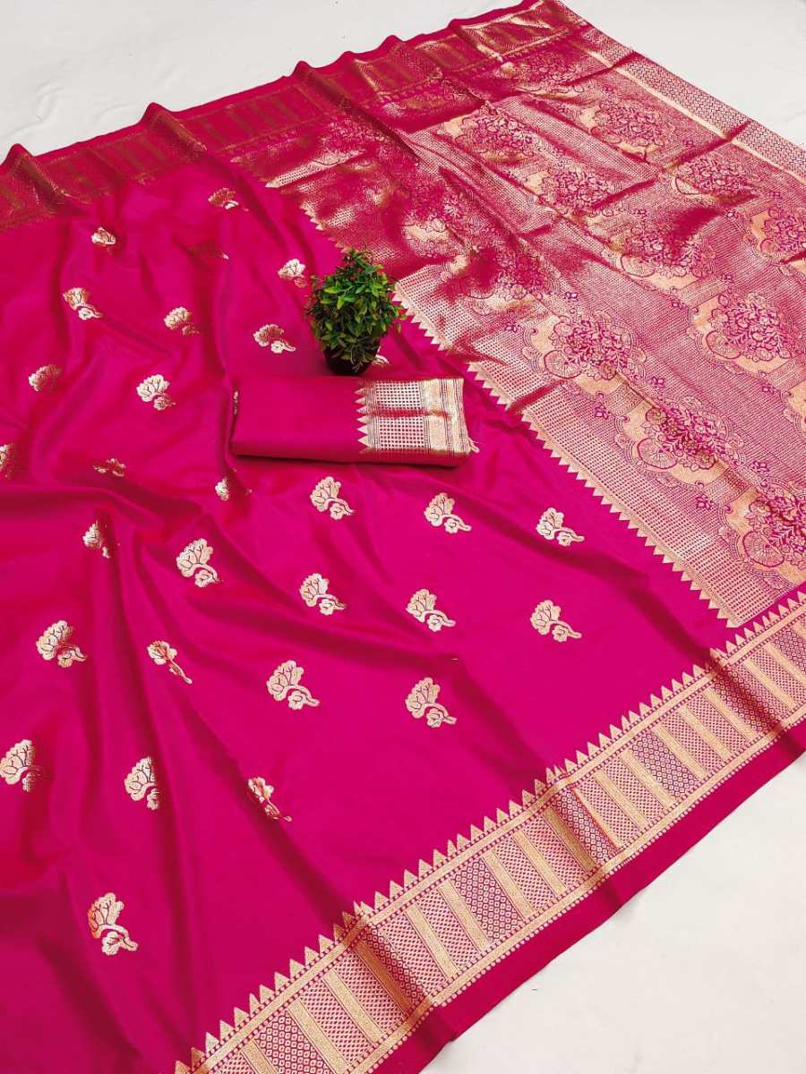 DESIGNER BANARASI SILK SELF & ZARI WEAVING RICH PALLU UNIQUE BORDER WORK SAREE WITH UNSTITCHED BLOUSE FESIVE WEAR WHOLESALE PRICE ETHNIC GARMENT (1)