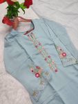 DESIGNER CHANDERI COTTON EMBROIDERY SEQUENCE WORK TOP BOTTOM WITH DUPATTA FESTIVE WEAR WHOLESALE PRICE ETHNIC GARMENT (3)