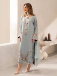 DESIGNER CHANDERI COTTON EMBROIDERY SEQUENCE WORK TOP BOTTOM WITH DUPATTA SKY