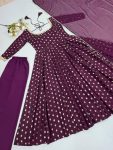 DESIGNER CHANDERI JACQUARD BUTTI REAL MIRROR WITH FANCY LACE WORK GOWN BOTTOM WITH DUPATTA FESTIVE WEAR WHOLESALE PRICE ETHNIC GARMENT (2)