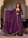 DESIGNER CHANDERI JACQUARD BUTTI REAL MIRROR WITH FANCY LACE WORK GOWN BOTTOM WITH DUPATTA PURPLE