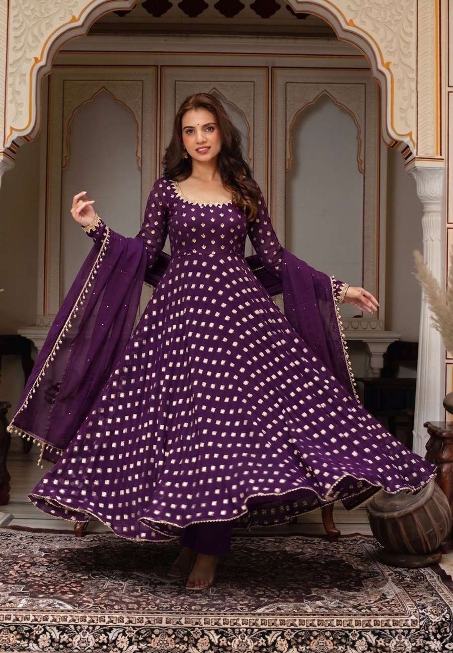 DESIGNER CHANDERI JACQUARD BUTTI REAL MIRROR WITH FANCY LACE WORK GOWN BOTTOM WITH DUPATTA FESTIVE WEAR WHOLESALE PRICE ETHNIC GARMENT (3)