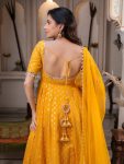 DESIGNER CHANDERI JACQUARD BUTTI REAL MIRROR WITH FANCY LACE WORK GOWN BOTTOM WITH DUPATTA FESTIVE WEAR WHOLESALE PRICE ETHNIC GARMENT (3)
