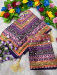 DESIGNER CHINON SILK DIGITAL PRINTED MIRROR HANDWORK, PIPING BORDER SAREE WITH UNSTITCHED BLOUSE PARTY WEAR WHOLESALE PRICE ETHNIC GARMENT (4)