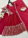 DESIGNER CHINON SILK EMBROIDERY 5 MM SEQUENCE WITH REAL MIRROR WORK GOWN BOTTOM WITH DUPATTA FESTIVE WEAR WHOLESALE PRICE ETHNIC GARMENT (4)