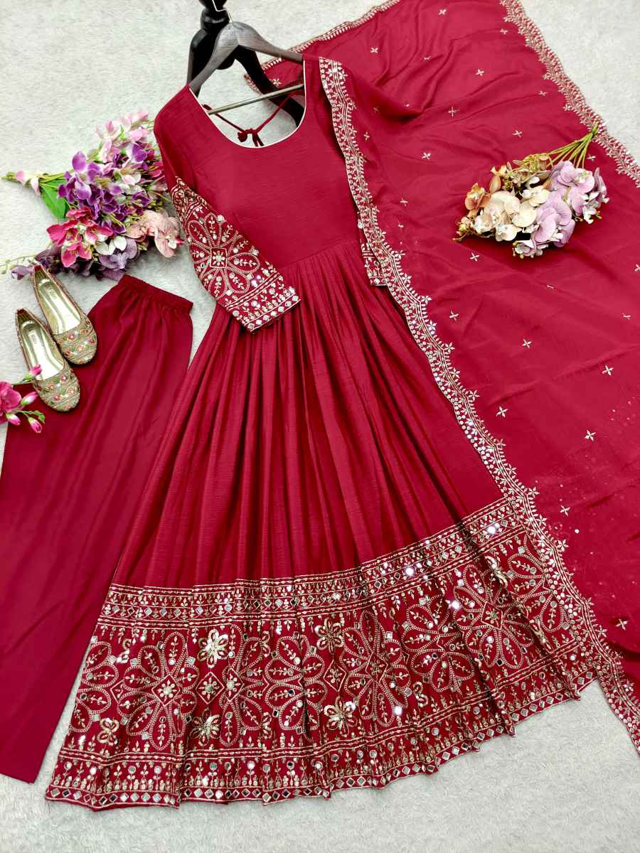 DESIGNER CHINON SILK EMBROIDERY 5 MM SEQUENCE WITH REAL MIRROR WORK GOWN BOTTOM WITH DUPATTA FESTIVE WEAR WHOLESALE PRICE ETHNIC GARMENT (12)