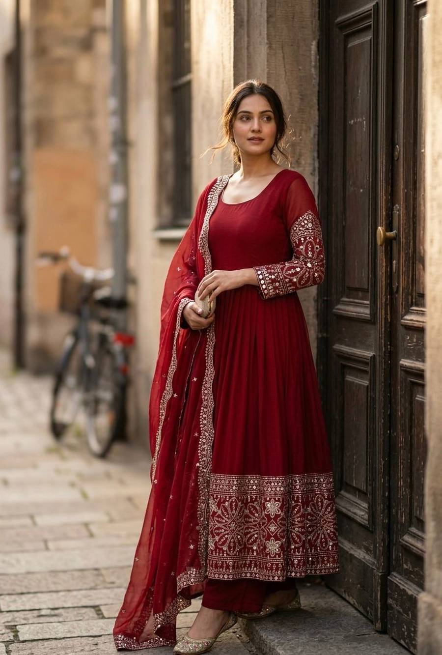 DESIGNER CHINON SILK EMBROIDERY 5 MM SEQUENCE WITH REAL MIRROR WORK GOWN BOTTOM WITH DUPATTA FESTIVE WEAR WHOLESALE PRICE ETHNIC GARMENT (5)