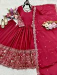 DESIGNER CHINON SILK EMBROIDERY 5 MM SEQUENCE WITH REAL MIRROR WORK GOWN BOTTOM WITH DUPATTA FESTIVE WEAR WHOLESALE PRICE ETHNIC GARMENT (4)
