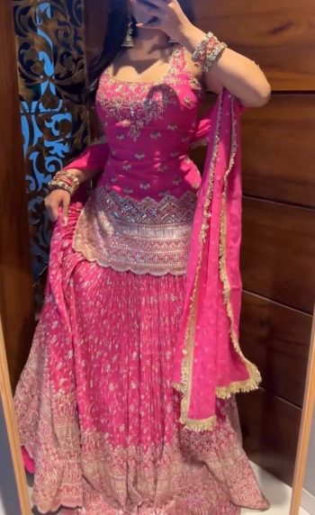 DESIGNER CHINON SILK SEQUENCE EMBROIDERY WORK TOP LEHENGA WITH DUPATTA PINK