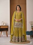 DESIGNER CHINON SILK SEQUENCE EMBROIDERY WORK TOP PALAZZO WITH DUPATTA YELLOW