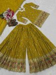 DESIGNER CHINON SILK SEQUENCE EMBROIDERY WORK TOP PALAZZO WITH DUPATTA FESTIVE WEAR WHOLESALE PRICE ETHNIC GARMENT (1)