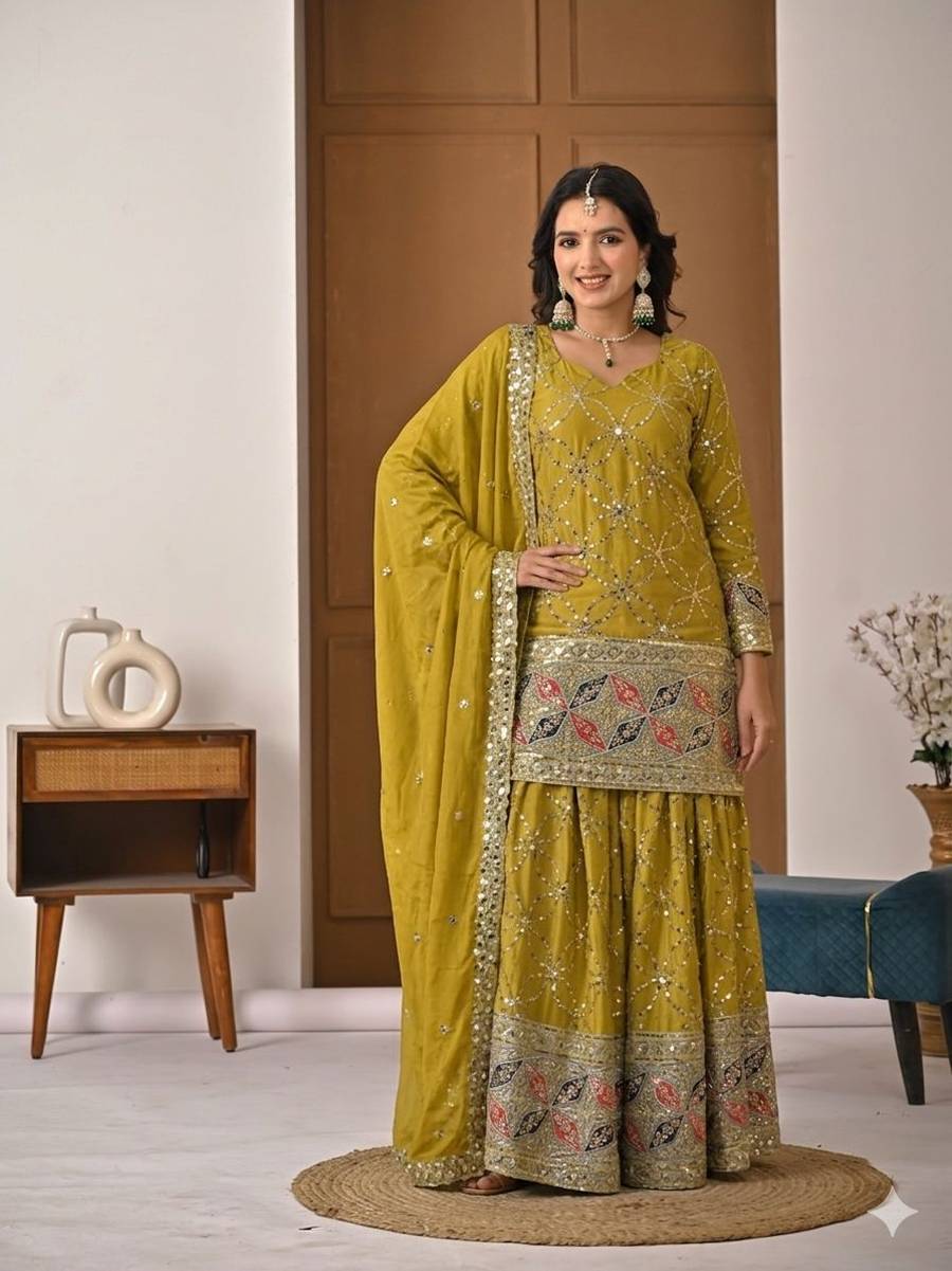 DESIGNER CHINON SILK SEQUENCE EMBROIDERY WORK TOP PALAZZO WITH DUPATTA FESTIVE WEAR WHOLESALE PRICE ETHNIC GARMENT (4)