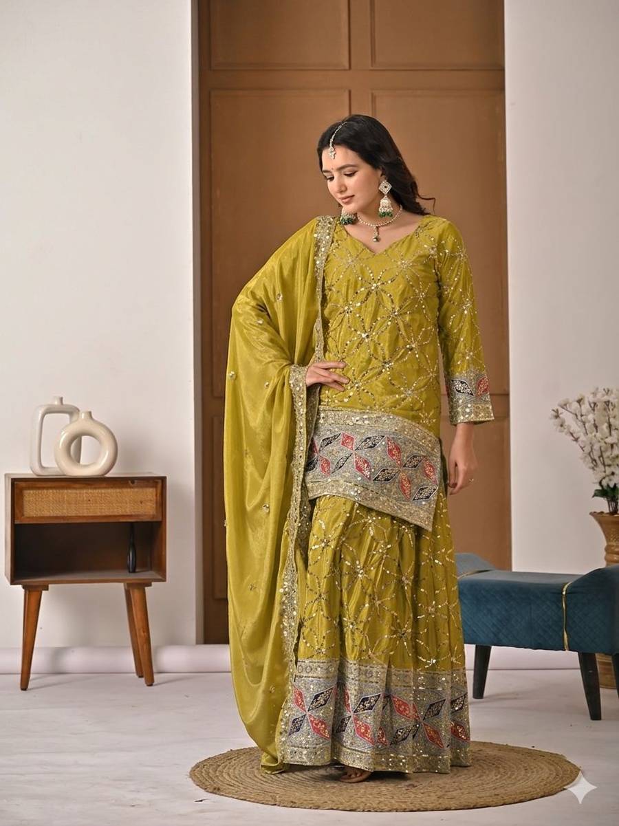 DESIGNER CHINON SILK SEQUENCE EMBROIDERY WORK TOP PALAZZO WITH DUPATTA FESTIVE WEAR WHOLESALE PRICE ETHNIC GARMENT (6)