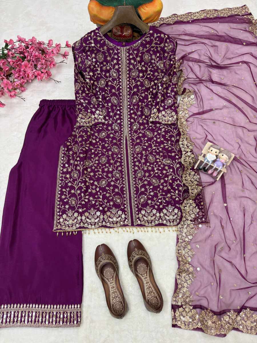DESIGNER CHINON SILK SEQUENCE & ZARI EMBROIDERY WITH FANCY HANDWORK LACE WORK TOP PALAZZO WITH DUPATTA FESTIVE WEAR WHOLESALE PRICE ETHNIC GARMENT (1)