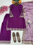 DESIGNER CHINON SILK SEQUENCE & ZARI EMBROIDERY WITH FANCY HANDWORK LACE WORK TOP PALAZZO WITH DUPATTA FESTIVE WEAR WHOLESALE PRICE ETHNIC GARMENT (8)