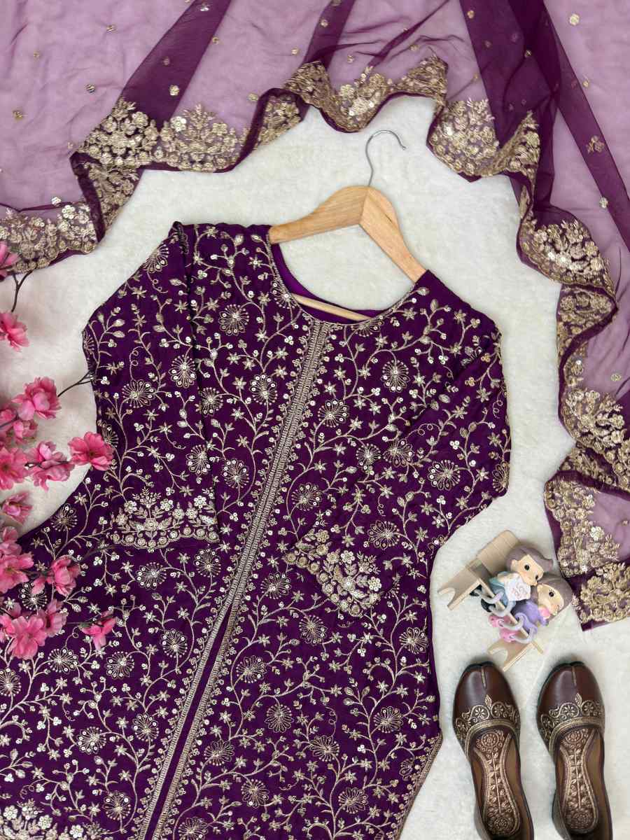 DESIGNER CHINON SILK SEQUENCE & ZARI EMBROIDERY WITH FANCY HANDWORK LACE WORK TOP PALAZZO WITH DUPATTA FESTIVE WEAR WHOLESALE PRICE ETHNIC GARMENT (9)