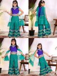 DESIGNER COTTON BLEND EMBROIDERY GOTTA PATTI LACE WORK KID'S TOP PALAZZO WITH DUPATTA RAMA AND PURPLE
