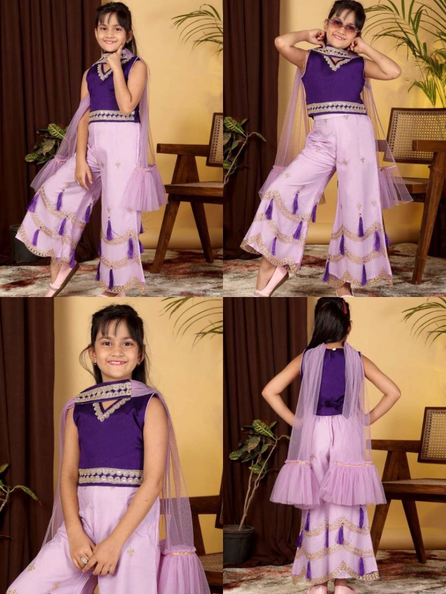 DESIGNER COTTON BLEND EMBROIDERY GOTTA PATTI LACE WORK KID'S TOP PALAZZO WITH DUPATTA FESTIVE WEAR WHOLESALE PRICE ETHNIC GARMENT (3)
