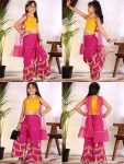 DESIGNER COTTON BLEND EMBROIDERY GOTTA PATTI LACE WORK KID'S TOP PALAZZO WITH DUPATTA PINK AND YELLOW