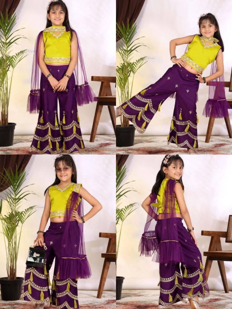 DESIGNER COTTON BLEND EMBROIDERY GOTTA PATTI LACE WORK KID'S TOP PALAZZO WITH DUPATTA FESTIVE WEAR WHOLESALE PRICE ETHNIC GARMENT (5)