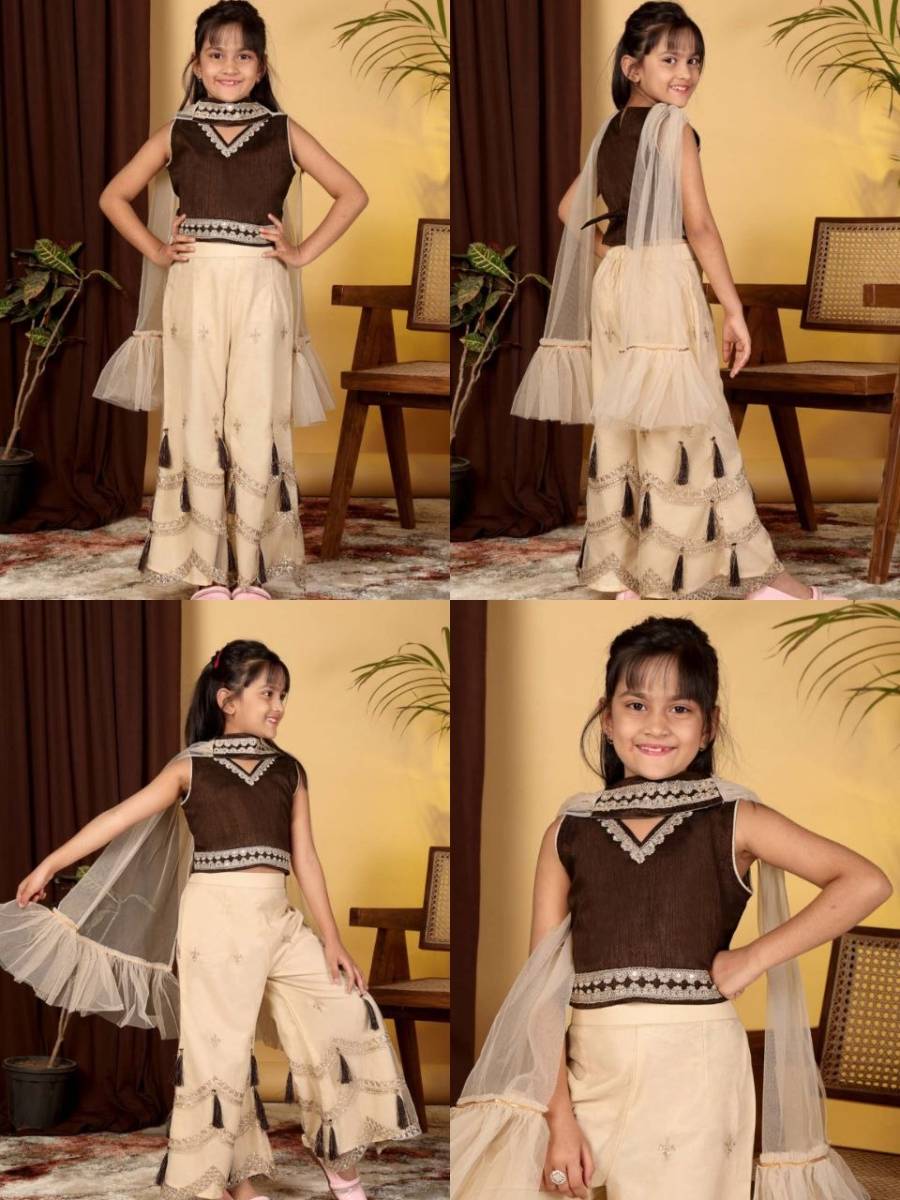 DESIGNER COTTON BLEND EMBROIDERY GOTTA PATTI LACE WORK KID'S TOP PALAZZO WITH DUPATTA FESTIVE WEAR WHOLESALE PRICE ETHNIC GARMENT (6)