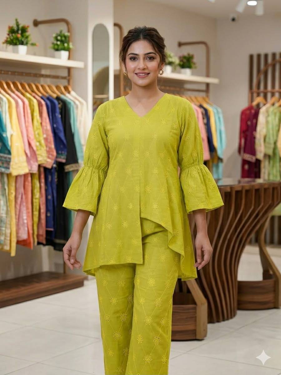 DESIGNER COTTON EMBROIDERY WORK CO-ORD SET PARTY WEAR WHOLESALE PRICE ETHNIC GARMENT (8)