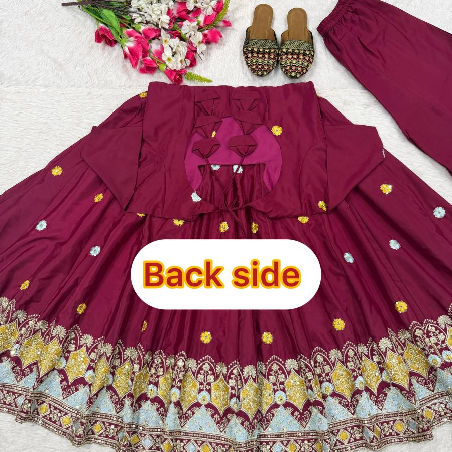 DESIGNER CREPE SILK EMBROIDERY WORK GOWN PALAZZO WITH DUPATTA WEDDING WEAR WHOLESALE PRICE ETHNIC GARMENT (1)