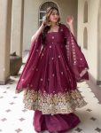 DESIGNER CREPE SILK EMBROIDERY WORK GOWN PALAZZO WITH DUPATTA WEDDING WEAR WHOLESALE PRICE ETHNIC GARMENT (2)